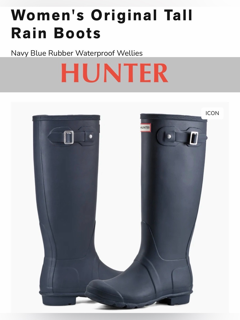 NWT Hunter Women's Original Tall Rain Boots
Navy Blue Waterproof Wellies, Size 8
